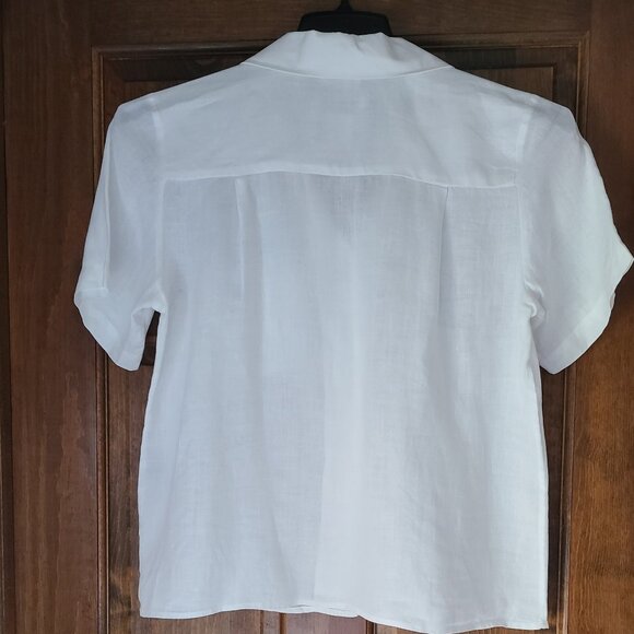 TALBOTS 100% IRISH LINEN TOP- WHITE-SIZE 8 PETITE- FRONT POCKET - Picture 13 of 13